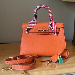 Handstitched Orange Togo Leather Kelly Like Style Purse